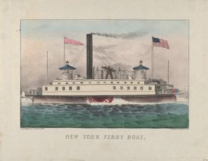 New York Ferry Boat, ca. 1860-65 (håndkoloreret litografi) af Currier and Ives