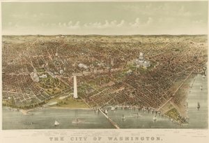 The City of Washington: Fugleperspektiv fra Potomac, der ser mod nord af Currier and Ives