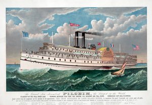The Grand New Steamboat Pilgrim, ca. 1883 (farve litho) af Currier and Ives