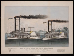Det store kapløb på Mississippi fra New Orleans til St. Louis 1210 miles. Mellem dampskibene Robt. E. Lee... og Natchez... Vundet af R.E. Lee