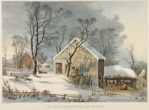Den gamle gård om vinteren af Currier and Ives