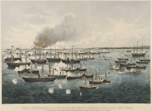 The Victorious Attack on Fort Fisher, 1865 (farvelitografi) af Currier and Ives