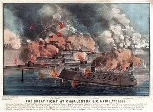 Den store kamp ved Charleston S.C. april, 7. 1863 af Currier and Ives