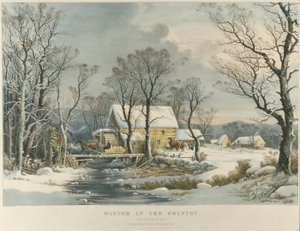 Vinter på landet, Den gamle Kornmølle af Currier and Ives