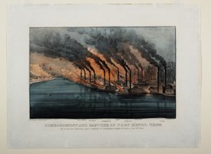 Bombardement og tilfangetagelse af Fort Henry, Tenn, ca. 1862 af N. and Ives, J.M. Currier