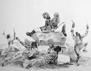 Currier & Ives Illustration 19. århundrede. A Howling Swell - on the War Path (originaltegning af Thomas Worth, som det originale tryk blev lavet efter) af N. and Ives, J.M. Currier