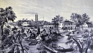 Currier & Ives Illustration 1800-tallet. High Water i Mississippi af N. and Ives, J.M. Currier