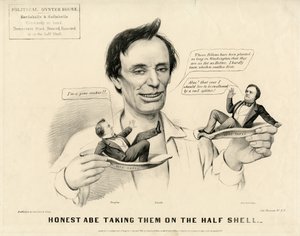 Ærlig Abe tager dem på den halve skal, 1860 af N. and Ives, J.M. Currier