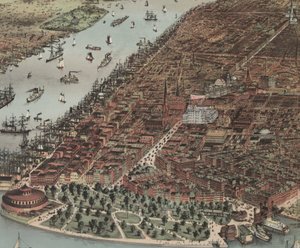 The City of New York (detaljer), 1883 af N. and Ives, J.M. Currier