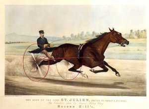 Turfkongen, "St. Julien", kørt af Orrin A. Hickok, 1880 (litografi) af N. and Ives, J.M. Currier