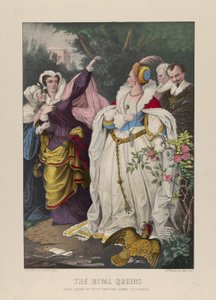 The Rival Queens, Mary Queen of Scots Defying Queen Elizabeth, 1857-72 (Håndfarvet litografi) af N. and Ives, J.M. Currier
