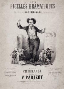 Portræt af Jean Berthelier (1830-1888) med dukkers sønner. Albummet "Les Ficelles Dramatiques deroulees af Berthelier de l