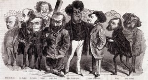Portrætter af forfatterne Paul de Kock (1793-1871), Emile Augier (1820-1889), Eugene Scribe (1791-1861), Felix Nadar, Alphonse Karr (1808-1890), Alexandre Dumas pere (1802-1870) og Alexandre Dumas Jr. (1824-1895), Joseph Mery (1798-1866) og Leon Gozan (180 af Nadar