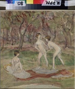 Badende. Værk af Nadezhda Sergeyevna Psishcheva (1881-1913), akvarel på papir af Nadezhda Psishcheva