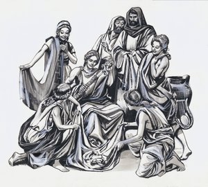 Achilleus og Odysseus (gouache på papir)