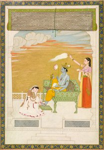 Lakshmi masserer foden af Vishnu, ca. 1765-1770. Skaber: Nainsukh, Manju. af Nainsukh Manju