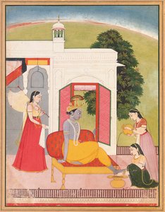 Krishnas fødder vasket af tjenestepiger, Punjab Hills, Basohli, ca. 1780