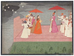 Musikere, der spiller en raga for Balwant Dev Singh i regntiden, ca. 1745-50