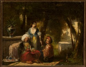 Mand med en vandpibe foran et skovlandskab af Narcisse Virgile Diaz de la Peña