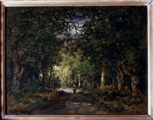 Vejen under træ Maleri af Narcisse Diaz de la Pena (1807-1876) 1800-tallet søn. 0,24x0,32 m
