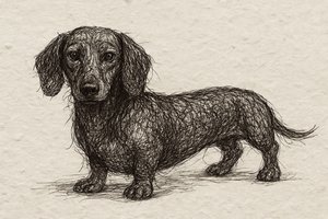 Tegning af en opmærksom gravhund af Natalie Bruns