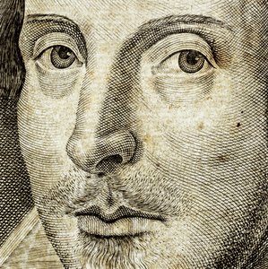 Detalje af portræt af William Shakespeare på frontispice af Comedies, histories,  t... af Nathan Benn