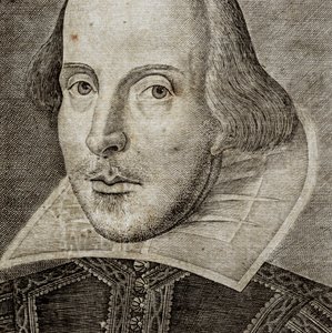 Detalje af portræt af William Shakespeare på frontispice af Comedies, histories,  t... af Nathan Benn