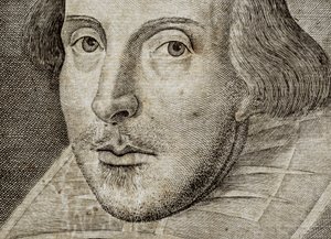 Detalje af portræt af William Shakespeare på frontispice af Comedies, histories,  t... af Nathan Benn