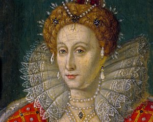 Detalje af miniature oliemaleri portræt af Dronning Elizabeth I af England og Irland af Nathan Benn