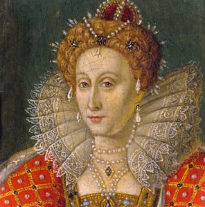 Detalje af miniature-olieportræt af dronning Elizabeth I af Nathan Benn