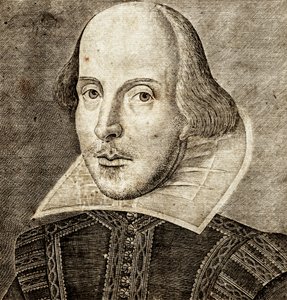 Portræt af William Shakespeare på frontispice af Comedies, histories,  tragedies i... af Nathan Benn