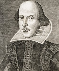 Portræt af William Shakespeare på frontispice af Comedies, histories,  tragedies i... af Nathan Benn