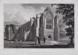 Bolton Abbey (gravering) af Nathaniel (after) Whittock