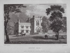 Bolton Hall (gravering) af Nathaniel (after) Whittock