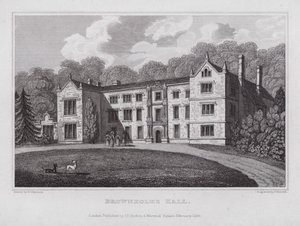 Brownholme Hall (gravering) af Nathaniel (after) Whittock