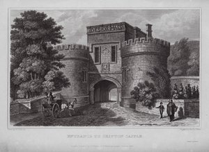 Indgang til Skipton Castle (gravering) af Nathaniel (after) Whittock