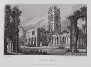 Fountains Abbey (gravering) af Nathaniel (after) Whittock