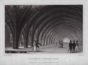 Interiør af Fountains Abbey (gravering) af Nathaniel (after) Whittock