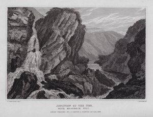 Junction of the Ure, med Mossbeck Fell (gravering) af Nathaniel (after) Whittock