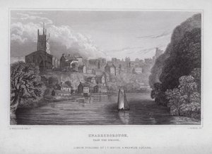 Knaresborough, fra broen (gravering) af Nathaniel (after) Whittock