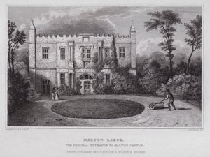 Malton Lodge, den originale indgang til Malton Castle (gravering) af Nathaniel (after) Whittock