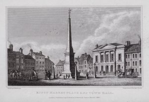 Ripon markedsplads og rådhus (gravering) af Nathaniel (after) Whittock