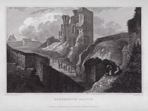 Scarborough Castle (gravering) af Nathaniel (after) Whittock