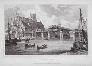Selby Bridge (gravering) af Nathaniel (after) Whittock