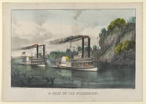 A Race on the Mississippi, 1870., 1870. Skabere: Nathaniel Currier, James Merritt Ives, Currier og Ives. af Currier and Ives