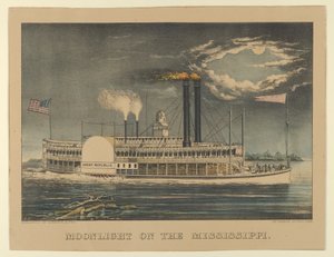 Måneskin på Mississippi, 1872-74., 1872-74. Skabere: Nathaniel Currier, James Merritt Ives, Currier og Ives. af Currier and Ives