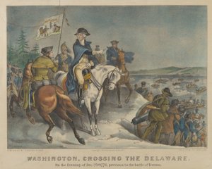 Washington, Crossing the Delaware-om aftenen den 25. december 1776, forud for slaget..., 1876. Skabere: Nathaniel Currier, James Merritt Ives, Currier og Ives. af Currier and Ives
