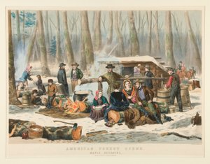 American Forest Scene, Maple Sugaring af Nathaniel Currier