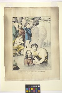 Jesu Kristi dåb (håndfarvet litografi) af Nathaniel Currier