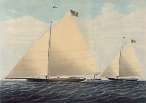 Cutter Yacht Scud of Philadelphia - modelleret af Robert L. Stevens, Esq., 1855. af Nathaniel Currier
